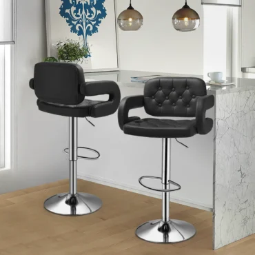 Black Leather Swivel Barstool